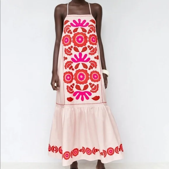 green emerald velvet dress Zara White Multi Embroidery Maxi Size XS New (RRP £79.99) – The Wardrobe